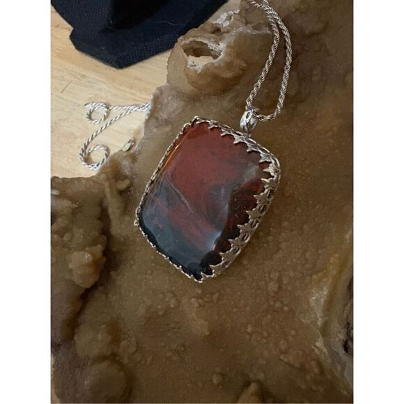 Necklace, Bloodstone and Sterling Silver Pendant, NEW, Handmade, Artisan, Unique - Picture 2 of 9
